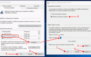 disattivare punti ripristino windows-10