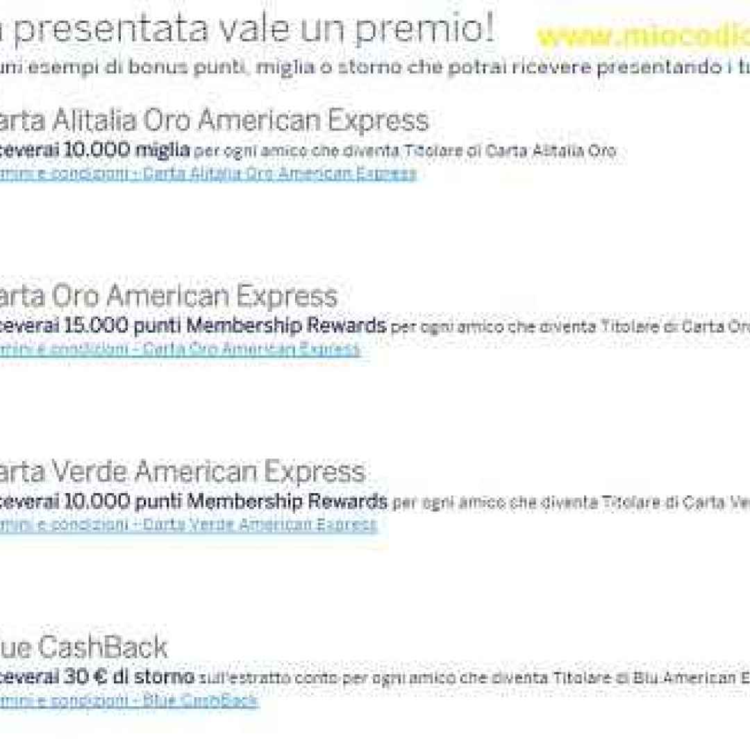 Nuovi premi invita un amico per i titolari di carta American Express (American Express)