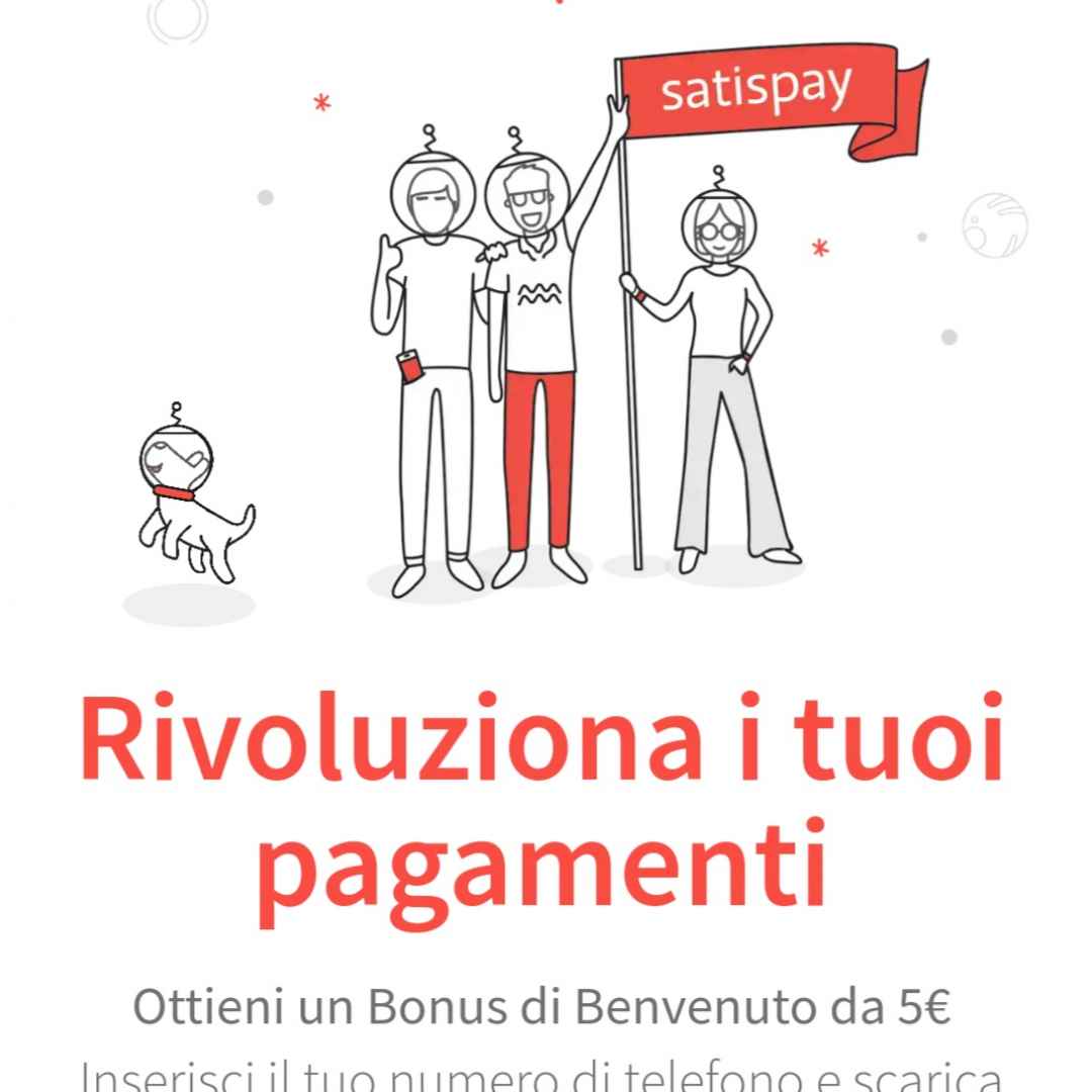 Satispay. Codice Welcome Bonus di 5€. Ricevere denaro pagando.