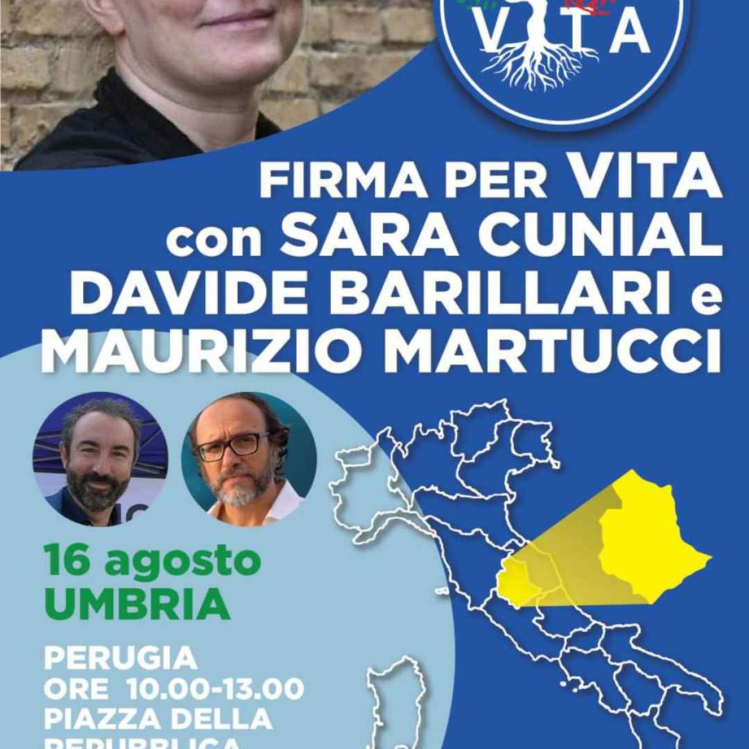 VITA : raccolta firme a Perugia e Terni con la partecipazione di Sara Cunial