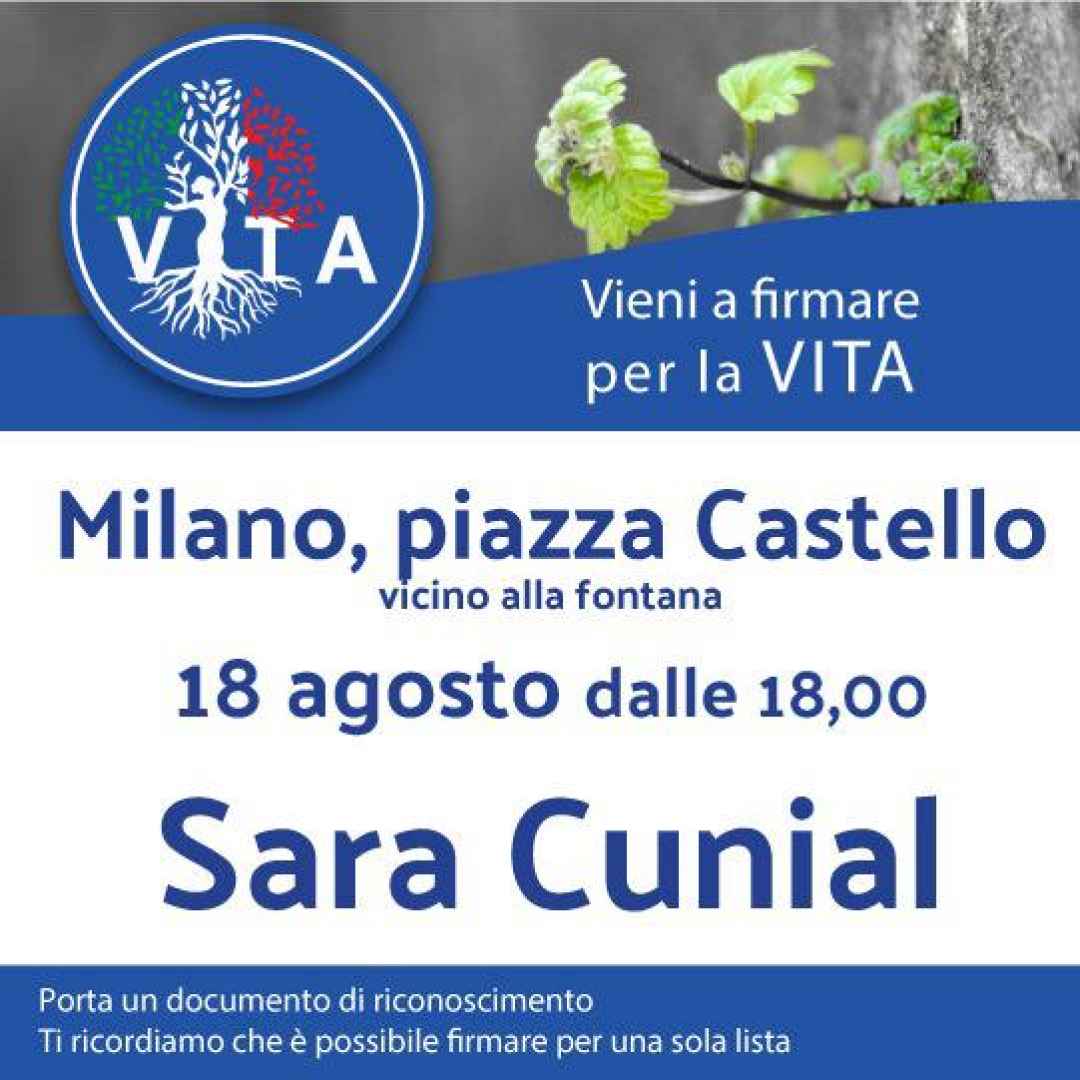 Sara Cunial  oggi a Milano per la raccolta firme VITAl