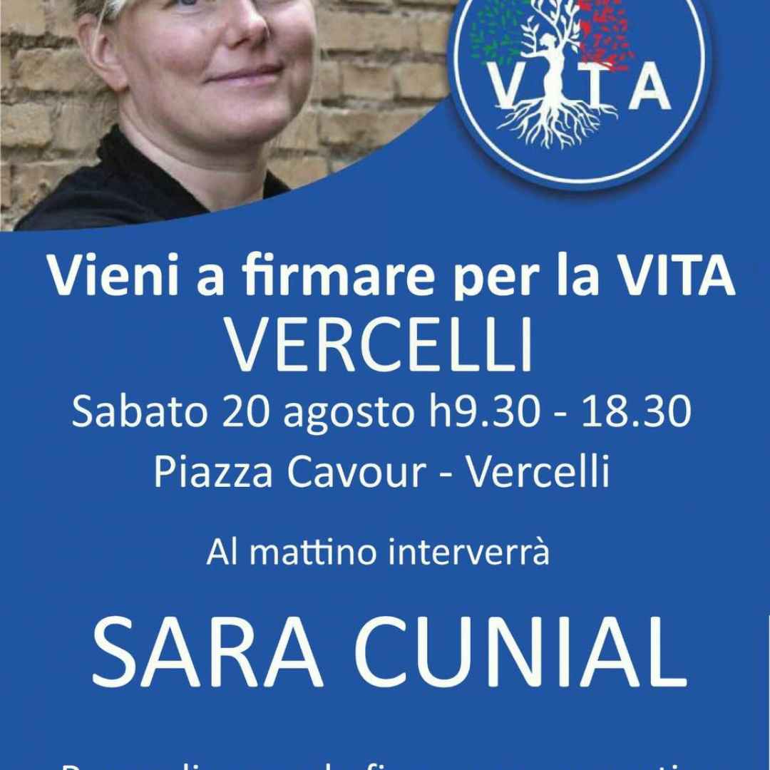 Sara Cunial  oggi a Vercelli per la raccolta firme VITA