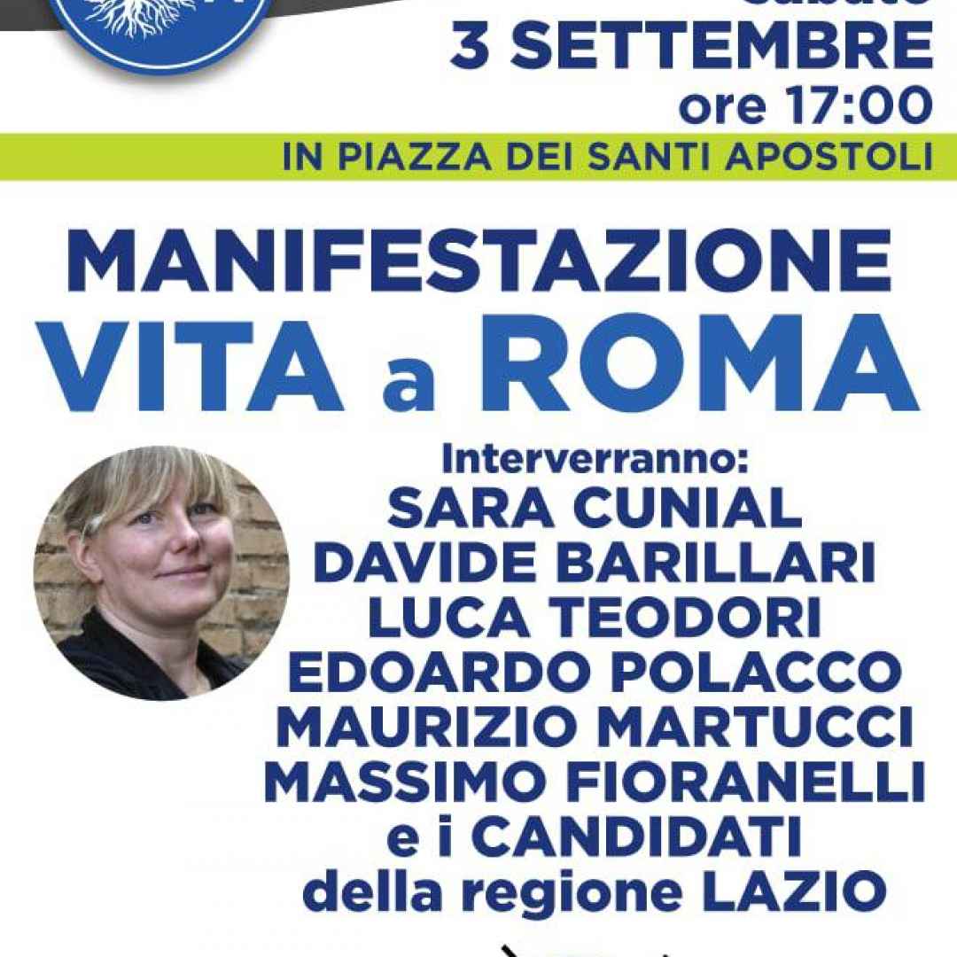 Roma, sabato 3 settembre manifestazione nazionale  VITA con Sara Cunial