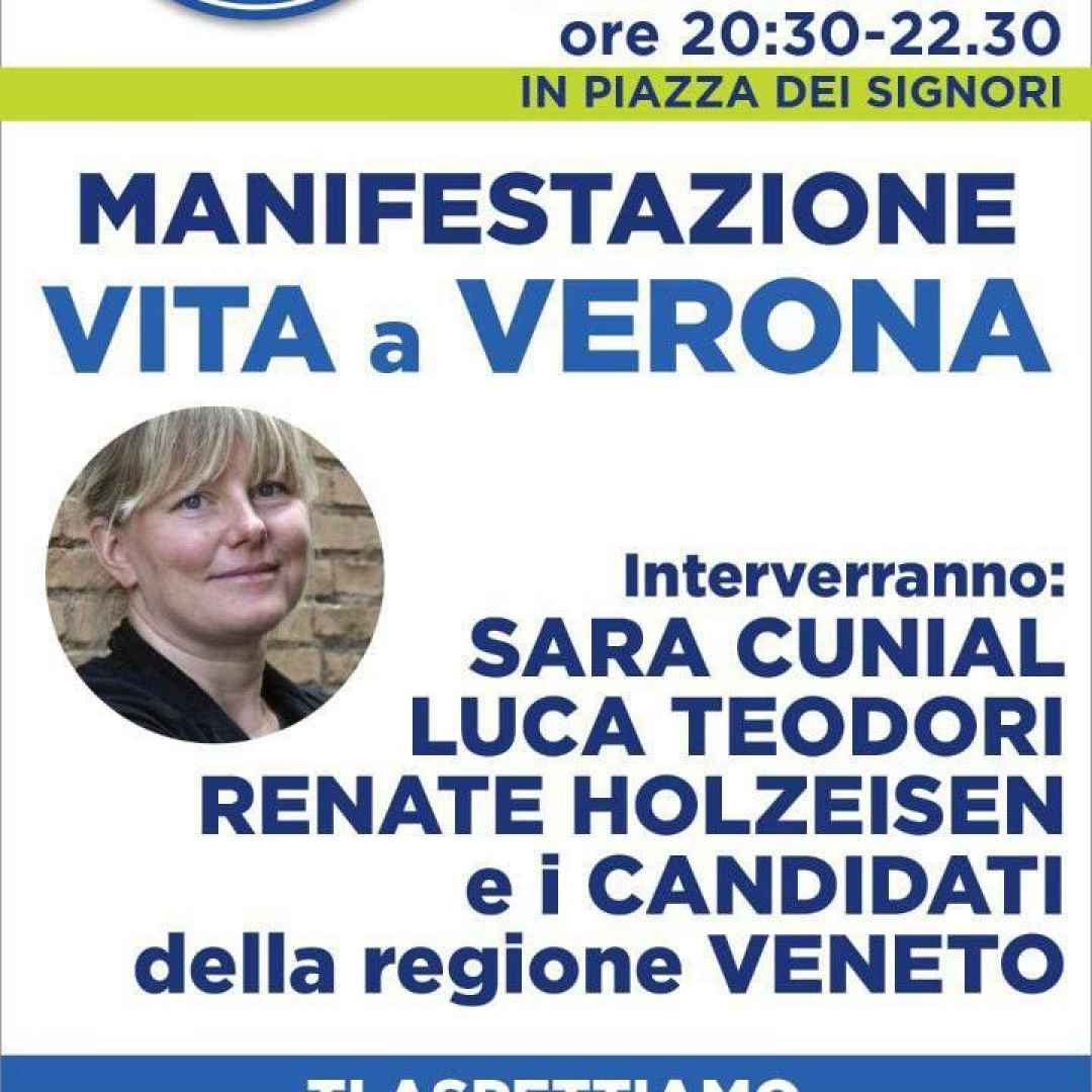 Verona: venerdì 9 settembre manifestazione nazionale  VITA con Sara Cunial
