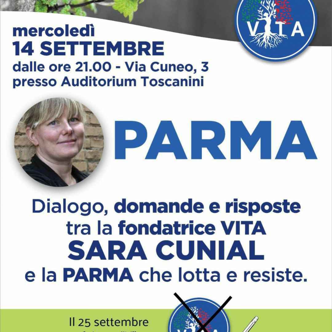 VITA: meeting a Parma con Sara Cunial  mercoledì 14 settembre