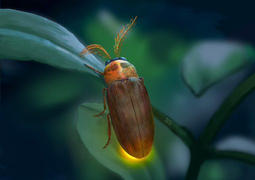 Ricostruzione artistica raffigurante un luminoso Icaroramus in una foresta del Cretaceo.