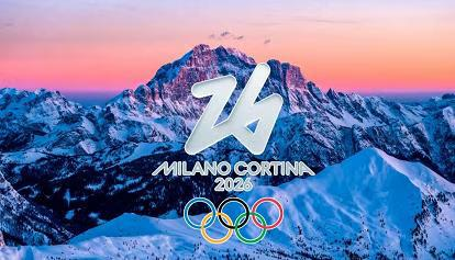 il logo delle olimpiadi di milano cortina davanti alle dolomiti.