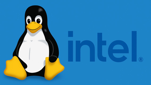 tux e intel su sfondo blu