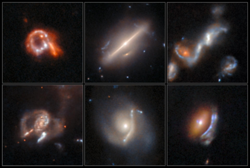 Sei oggetti astrofisici bizzarri, affascinanti e mai scoperti prima sono mostrati in questa nuova immagine del Telescopio Spaziale Hubble della NASA/ESA. Sono stati individuati da ricercatori dell’Agenzia Spaziale Europea utilizzando un nuovo metodo assistito dall’intelligenza artificiale. Lo strumento di IA ha permesso di analizzare quasi 100 milioni di ritagli di immagini e di individuare oggetti anomali, tra cui lenti gravitazionali, galassie jellyfish con “tentacoli” gassosi, galassie in fusione e in interazione, galassie con anelli e archi e molto altro.
