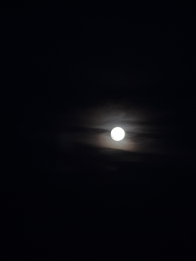 Luna piena nel cielo notturno con nuvole sottili.