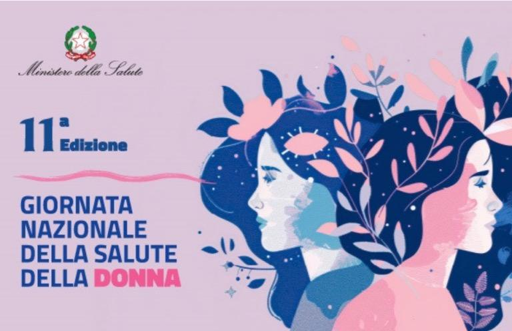 Grafica con due donne stilizzate su sfondo rosa, celebra la giornata nazionale della salute della donna.