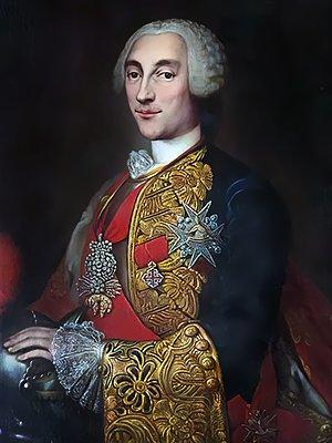 Ritratto del Paternò, nobile siciliano del diciottesimo secolo. Indossa una parrucca incipriata e una giacca blu con cospicui ricami d'oro e d'argento, una fascia rossa con decorazioni cavalleresche e tiene in mano un elmo. Dalle maniche della giacca spuntano polsini di finissimo pizzo bianco. Il viso è affilato e ha un lieve sorriso 