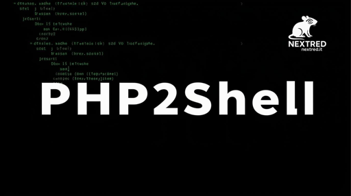 Php2shell in bianco e sfondo nero. In alto a destra il logo nextred