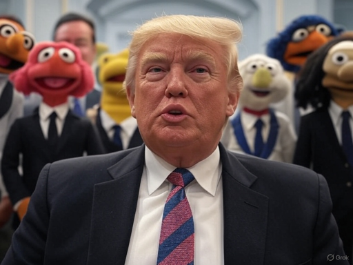 Trump con lo staff rappresentato dai personaggi del Muppets Show