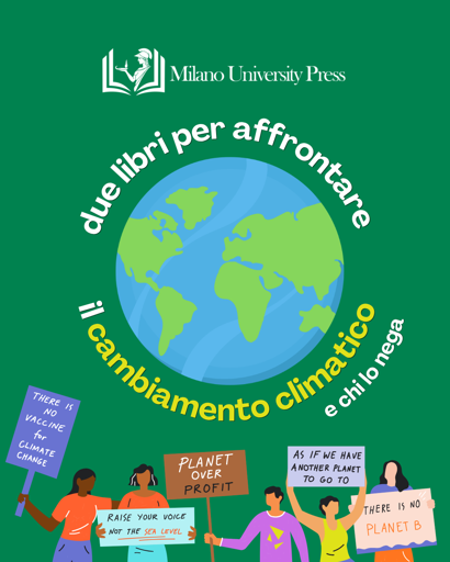 Locandina promozionale con l'immagine del pianeta Terra e la grafica di una protesta per l'emergenza climatica