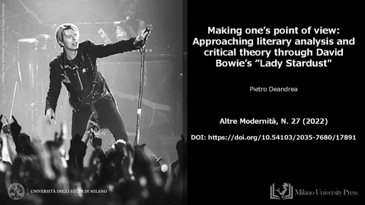 David Bowie
AltreModernità "Making one’s point of view: Approaching literary analysis and critical theory through David Bowie’s Lady Stardust"