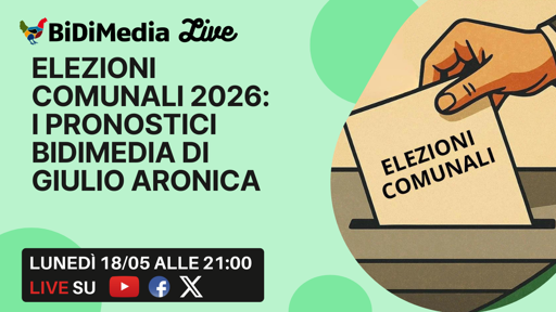 🔴 Sappiamo che le aspettavate da tanto, ora sono arrivate!
Domani sera (lunedì) alle ore 21.00 tutte le previsioni BiDiMedia sulle prossime comunali!

