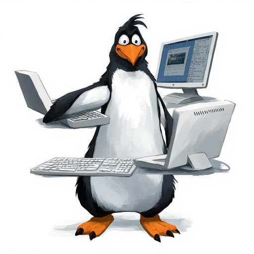 Tux, il pinguino di Linux impegnato a seguire diversi Pc