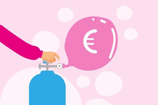 BOMBOLA DI GAS CHE RIEMPIE UN PALLONCINO COL SIMBOLO DELL'EURO