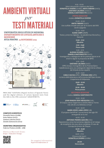 Locandina convegno "Ambienti Virtuali per Test Materiali"