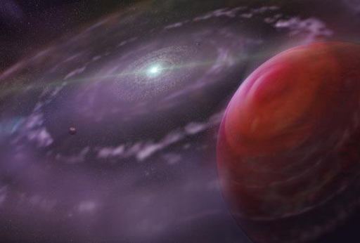 Rappresentazione artistica del sistema planetario HR 8799 in una fase iniziale della sua evoluzione, che mostra il pianeta HR 8799c, un disco di gas e polveri e pianeti interni.
