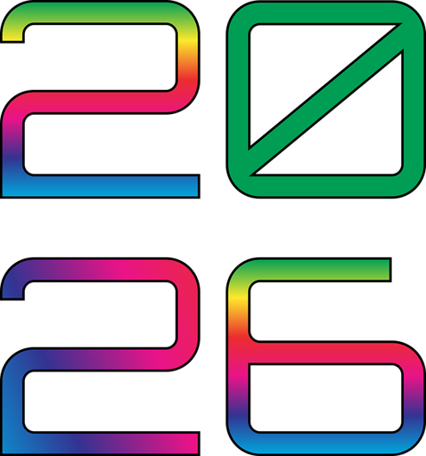 La scritta 2026, stilizzata in diversi colori con predominanza di azzurro e rosa