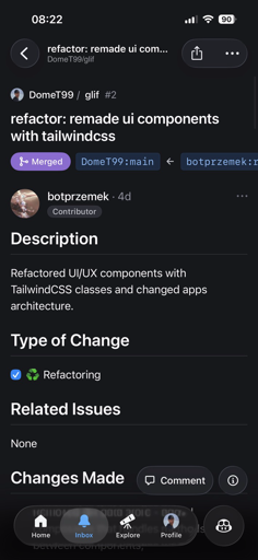 GitHub Pull Request for refactoring of Glif’s UI