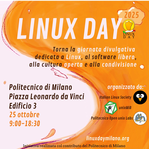 Locandina linux day, organizatto da ILS, unixMIB, POuL