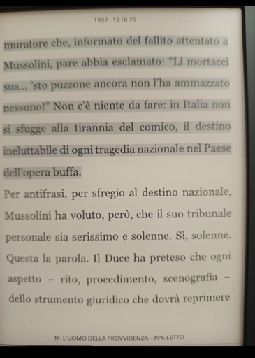 Pagina di "M - l'uomo della provvidenza" di Antonio Scurati che narra il fatto