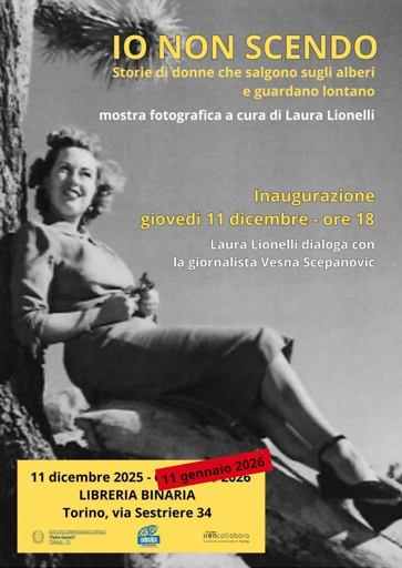 Sullo sfondo una foto in bianco e nero di una donna sorridente seduta su un ramo ed appoggiata al tronco di un albero.

In basso i loghi dell'istituto comprensivo Padre Gemelli, Binaria e Iren collabora.

Una sovrascrittura in rosso rammenta che la data di chiusura è stata prorogata all'11gennaio.