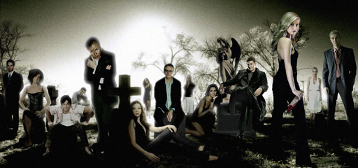 Immagine celebrativa della serie con tutti i protagonisti rappresentati in un cimitero, insieme all'autore Joss Whedon.
Da destra a sinistra: Oz, Willow, Xander, Riley, Whedon, Dawn, Faith, Giles, Tara, Cordelia, Angel, Buffy, Anya, Spike. 