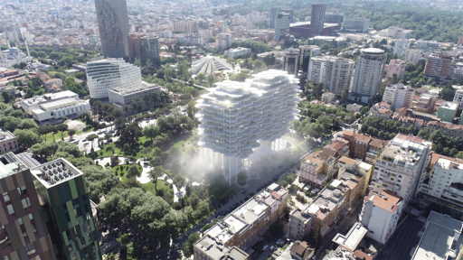BIG sospende un palazzo a forma di nuvola sopra il parco di Tirana, e dopo aver vinto il concorso promette di lasciare libero quasi tutto il prato sotto le colonne. Il pezzo forte è la fontana rovesciata, con l'acqua che cade dall'alto come un acquazzone d'estate e che il sistema raccoglie e riusa in un circuito chiuso, così la stessa pioggia può cadere più volte.