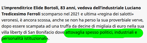 Articolo de «L'Arena» del 3 agosto 2026 su un caso di truffa del "finto carabiniere", perpetrato ai danni dell'imprenditrice Elide Bortoli a San Bonifacio, nel veronese.