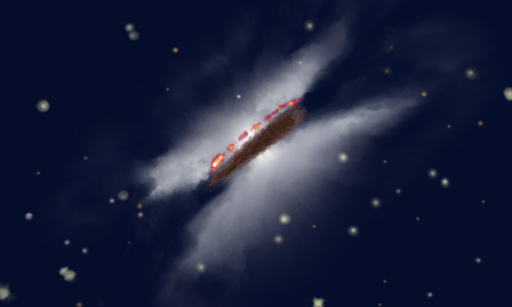 Questa rappresentazione artistica del sistema Gomez's Hamburger mostra gli strati sovrapposti di gas e polvere che ruotano attorno a una giovane stella. Le osservazioni di ALMA rivelano una visione diretta della sua struttura verticale alle lunghezze d'onda millimetriche, consentendo agli astronomi di mappare la posizione dei granelli di polvere di dimensioni millimetriche e di diverse molecole in fase gassosa, che si sono disposte in strati distinti.