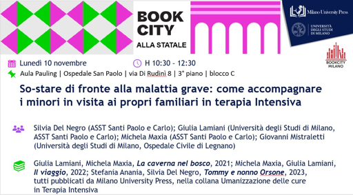 Locandina evento "So-stare di fronte alla malattia grave", in cui vengono presentati volumi MilanoUP