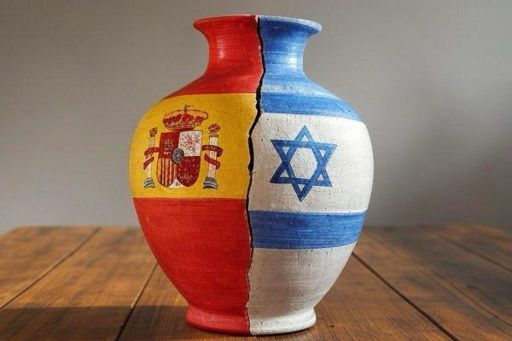 foto di vaso con dipinta una bandiera spagnola e una israeliana, una crepa nel vaso divide le due bandiere