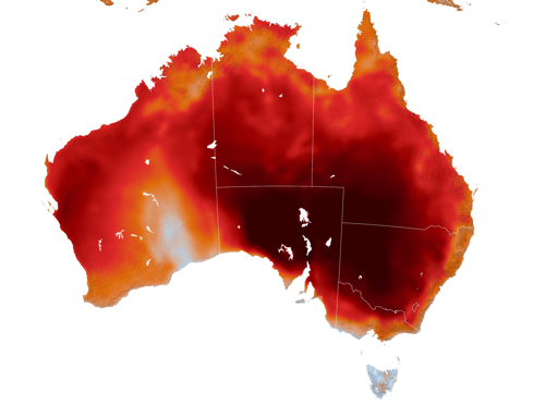 L’intensità e l’estensione dell’ondata di calore sono evidenti in una mappa che mostra le temperature dell’aria alle 03:00 UTC (le 14:00 locali nel Victoria) del 29 gennaio, modellate a 2 metri dal suolo. È stata prodotta con una versione del modello GEOS ([Goddard Earth Observing System](https://earthobservatory.nasa.gov/images/44246/geos-5-a-high-resolution-global-atmospheric-model)), che integra osservazioni meteorologiche con equazioni matematiche che rappresentano i processi fisici dell’atmosfera. I rossi più scuri indicano aree in cui le temperature raggiungono o superano i 45 °C.

Secondo il BoM, le temperature più alte del mese sono state registrate in due località dell’Australia Meridionale: Andamooka il 29 gennaio e l’aeroporto di Port Augusta il 30 gennaio, dove si sono toccati 50,0 °C. Nel Nuovo Galles del Sud e nel Victoria il giorno più caldo è stato il 27 gennaio, con 49,7 °C a Pooncarie e 48,9 °C a Walpeup e Hopetoun.
