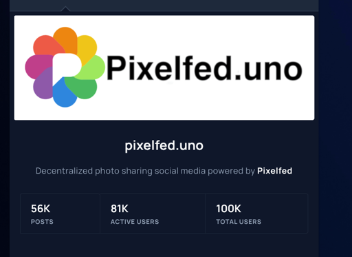 schermata che indica i 100mila iscritti a Pixelfed.uno