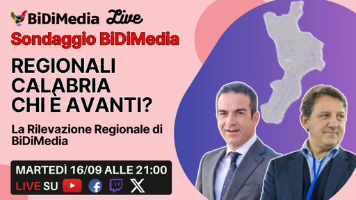 🔴 REGIONALI  CALABRIA - A 3 settimane dal voto presentiamo il nostro sondaggio sulle prossime regionali in Calabria. 

Il governatore uscente, dimissionario e ricandidato, Occhiuto per il Centrodestra, l'europarlamentare ex INPS Tridico per il Campo Largo e Toscano per Democrazia Sovrana Popolare, chi parte avanti in regione?

Lo scopriremo assieme al data analyst di BiDiMedia Francesco Luchetta. Conducono Niccolò Venerandi e Lucio Meola (Team BiDiMedia)

🔔 Attivate la campanella per non perdervi nulla! 