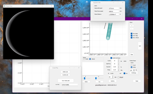 Simulazione di traiettorie gravitazionali attorno a Venere.