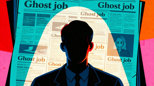 Un annuncio di lavoro "falso" con la scritta "Ghost Job" e il profilo anonimo di una persona.