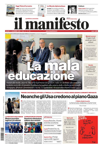 Il manifesto - prima pagina 13 novembre 2025