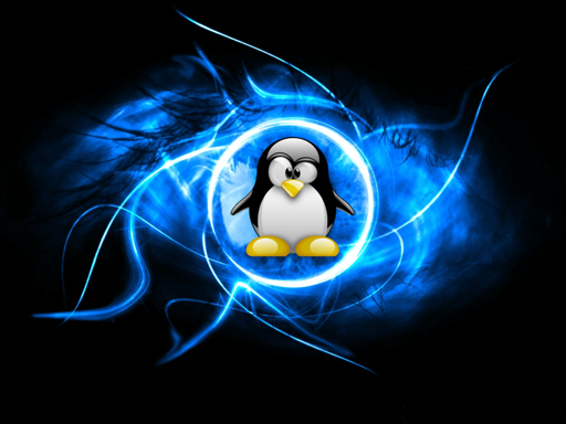 Tux il pinguino di Linux in un vortice di energia