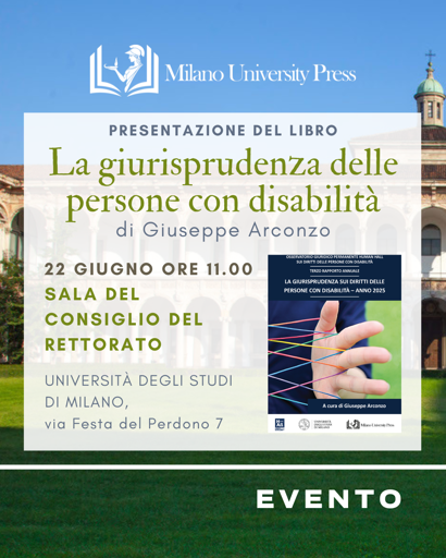 Locandina evento di presentazione del volume di Arconzo, un report sulla giurisdizione della disabilità