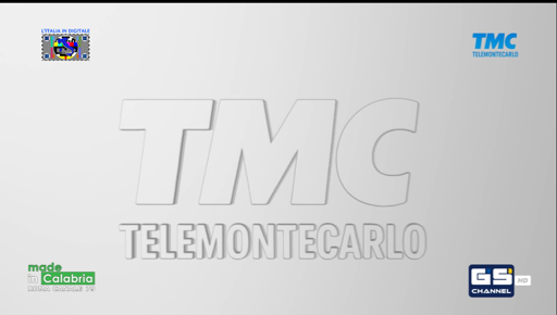  L'immagine mostra diversi loghi su uno sfondo grigio chiaro. In alto a sinistra c'è il logo "ITALIA IN DIGITALE". In alto a destra c'è il logo "TMC TELEMONTECARLO". In basso a sinistra c'è il logo "made in Calabria roma canale 79" e in basso a destra c'è il logo "GS CHANNEL HD".